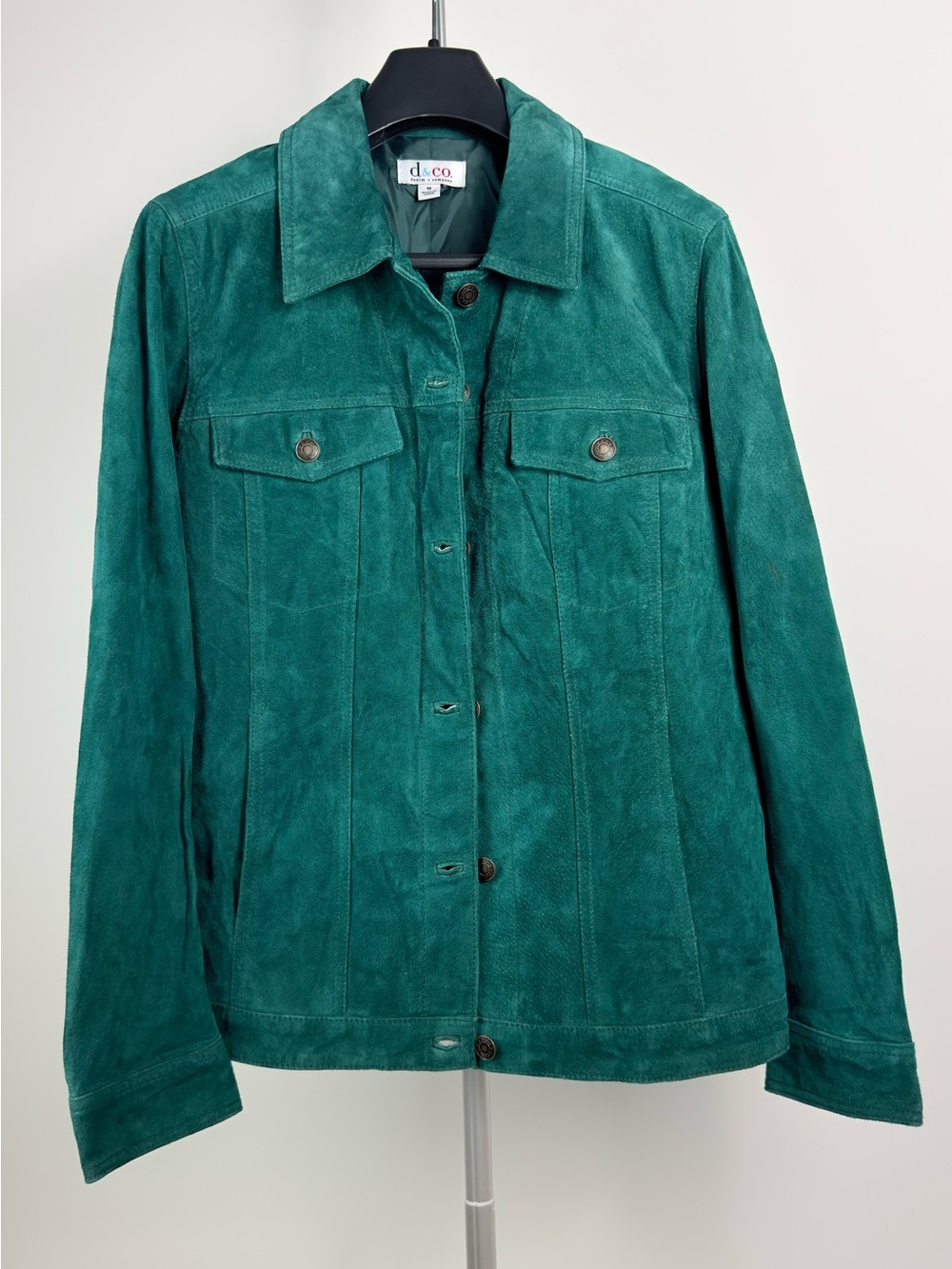 Denim & Co. Green Genuine Leather Suede Button Front Jacket Size M